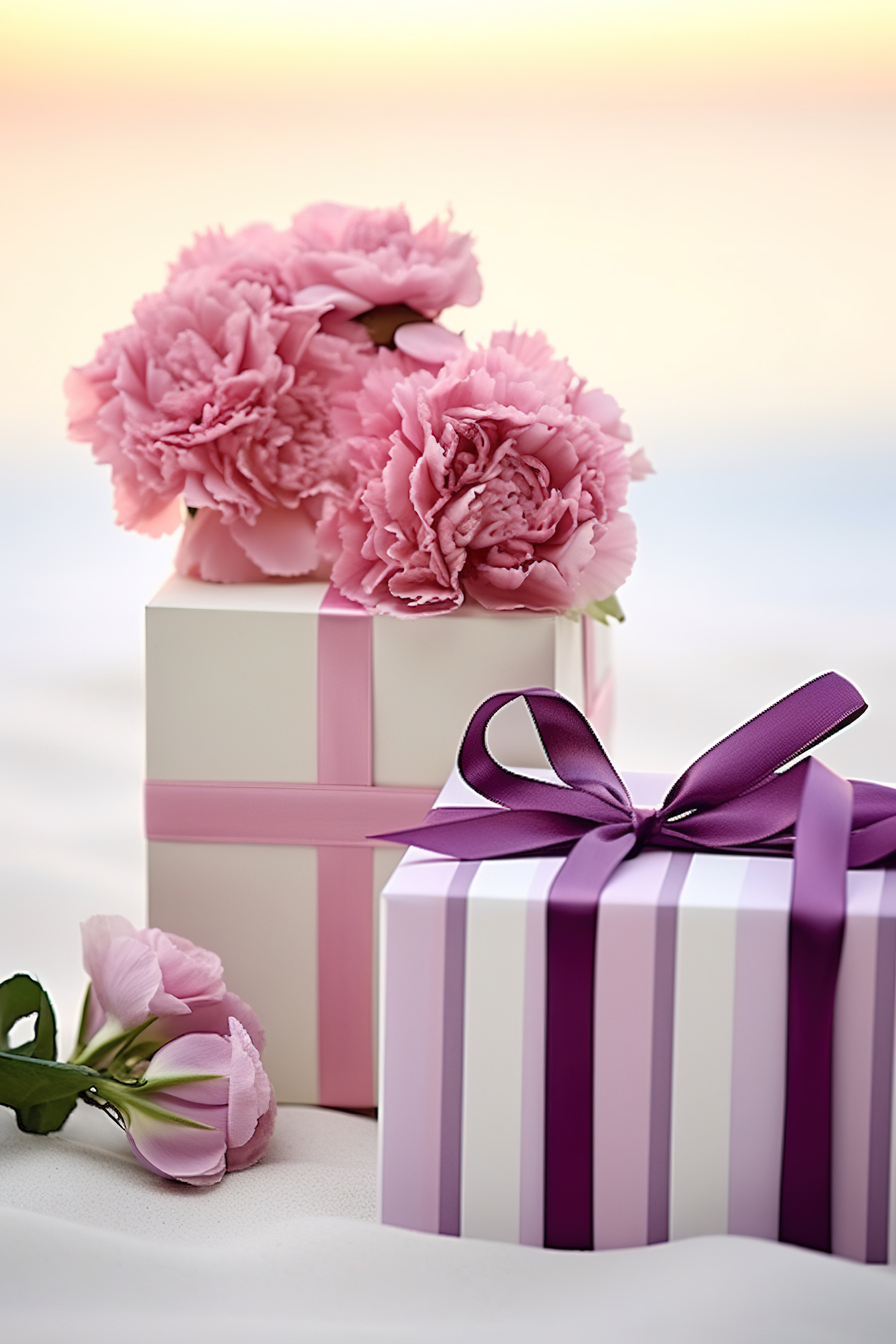 三个装满粉红色花朵的礼盒图片