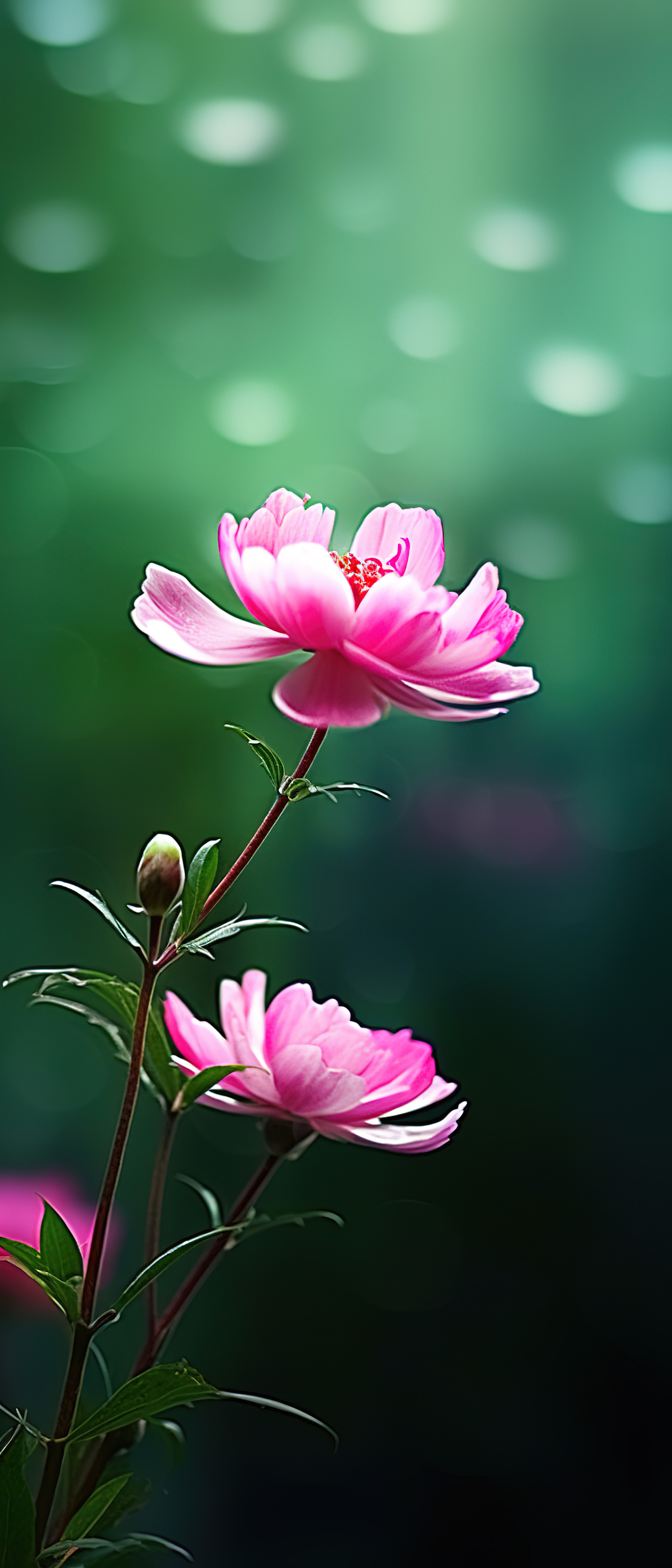 天然池塘中粉红色小花的照片图片