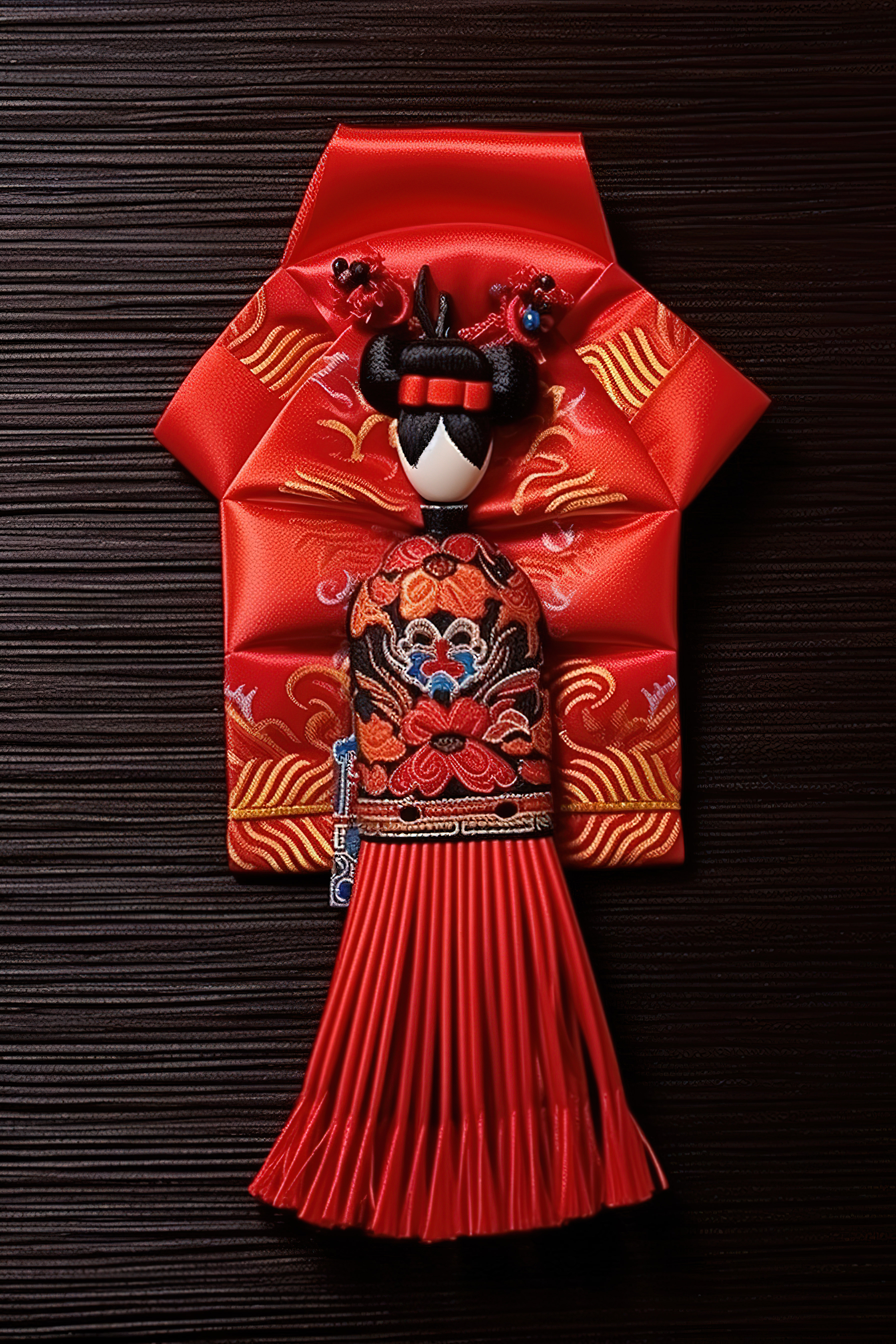 黑色木板上的红色中国服装图片
