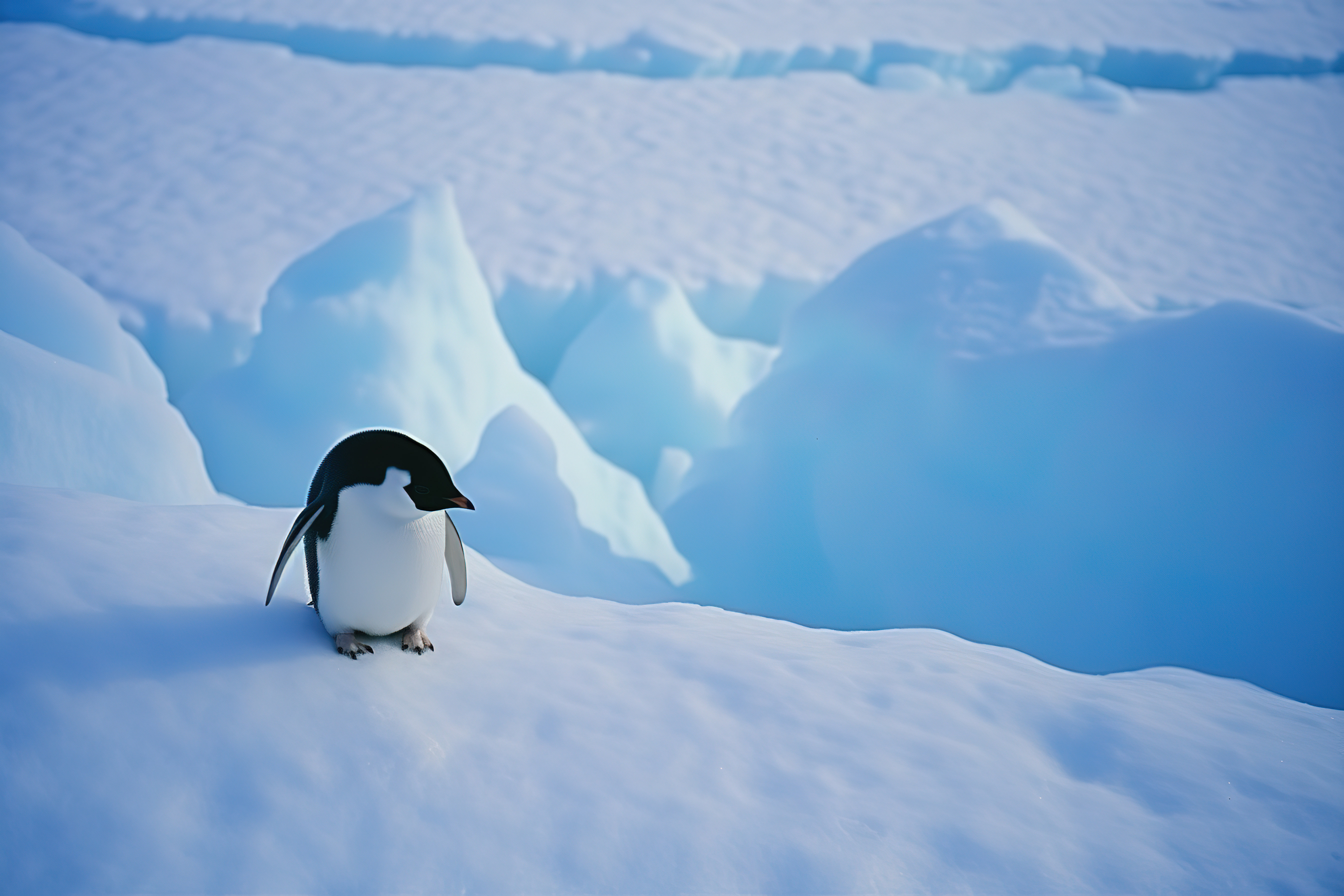 一只企鹅在雪上图片