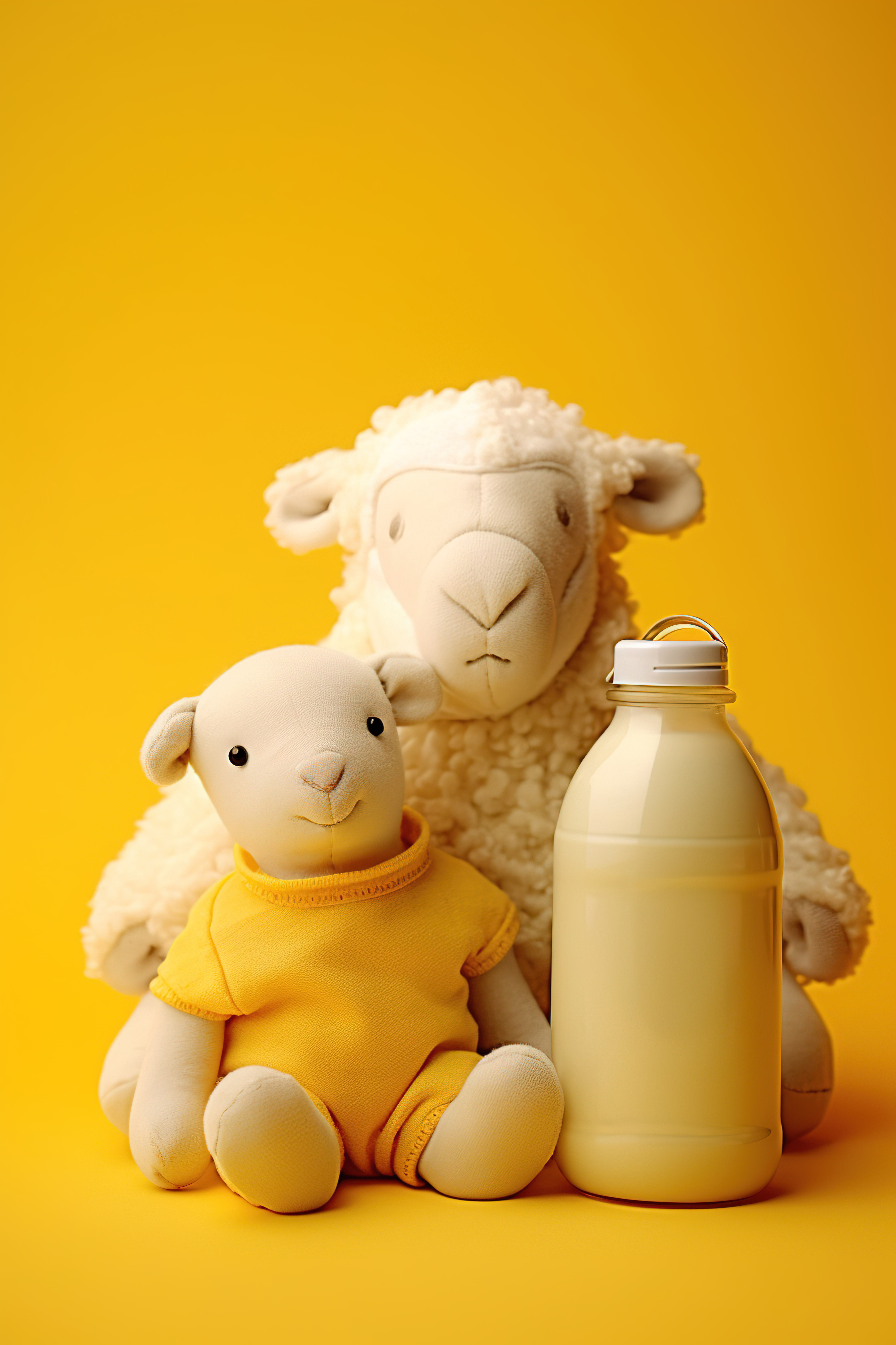 两只可爱的小羊和一瓶牛奶图片