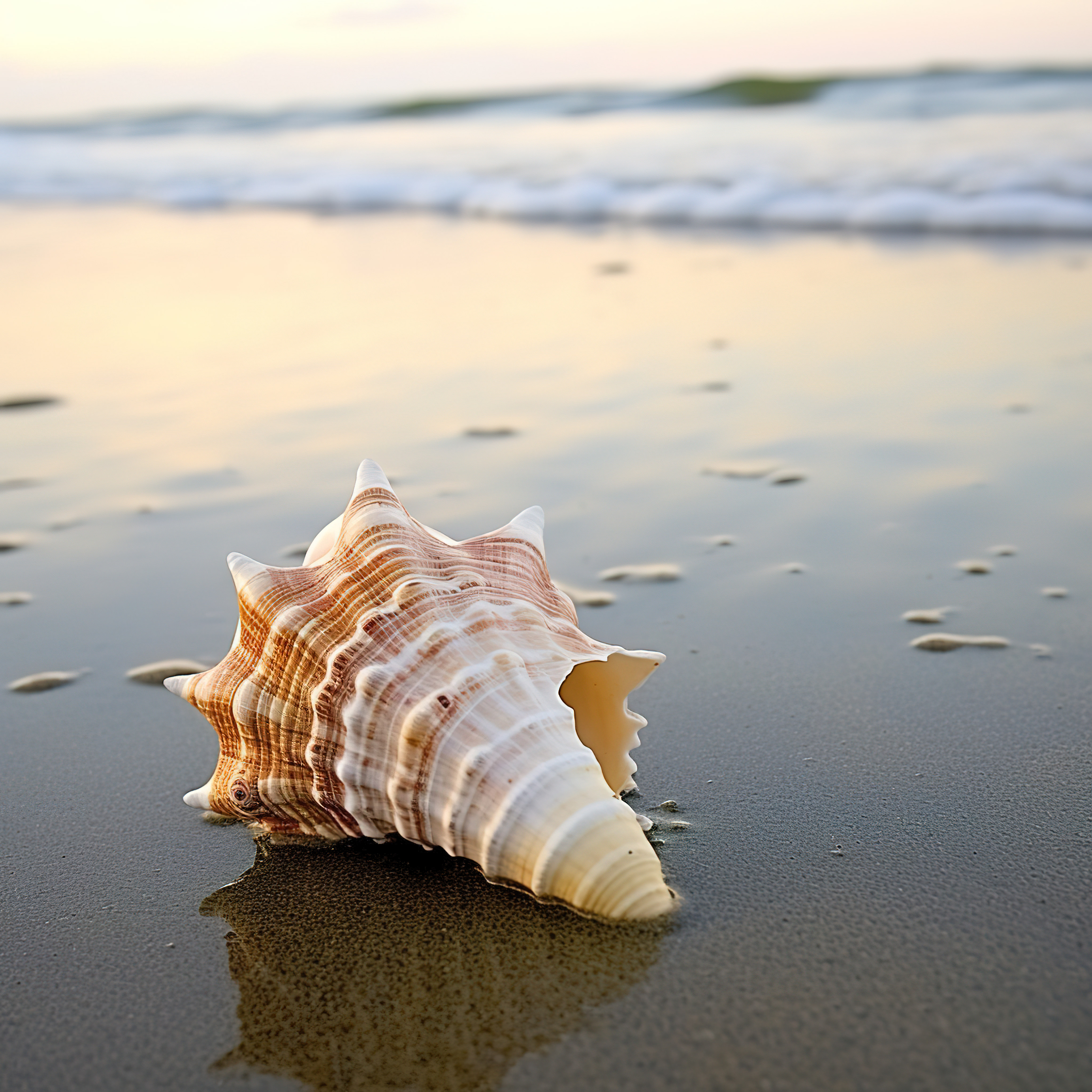 海滩附近海岸上的海螺壳图片