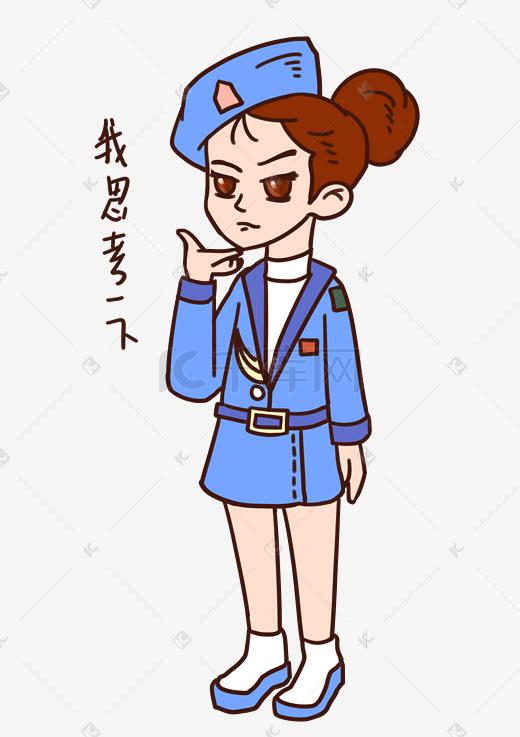 建军节表情包我思考下女军人插画图片