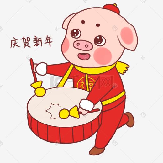 吉祥物金猪表情包庆贺新年插画图片