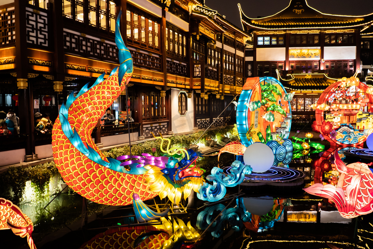 上海豫园城隍庙春节夜景摄影图图片