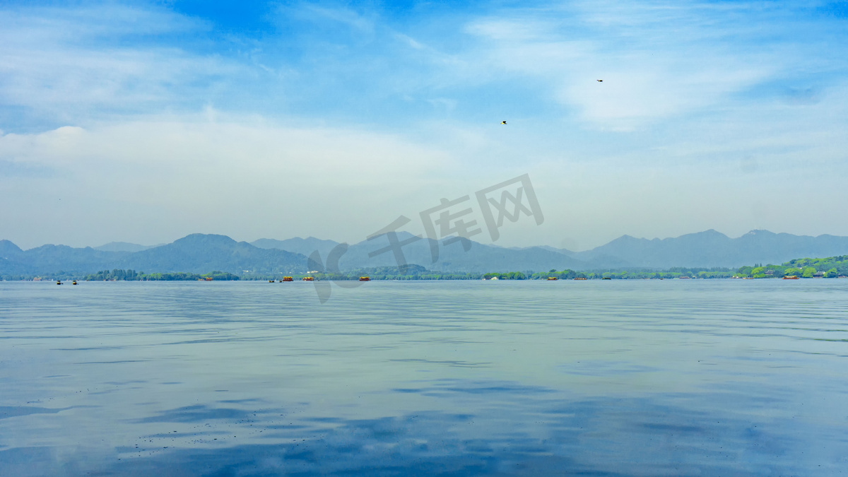 蓝天西湖美景摄影图图片