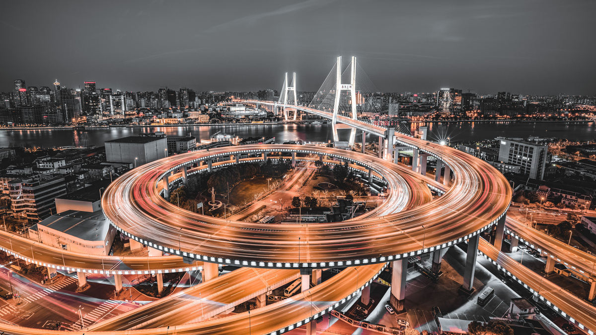 上海城市建筑黄埔大桥夜景黑金摄影图图片