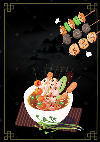 卡通四川图片素材_四川美食串串海报背景