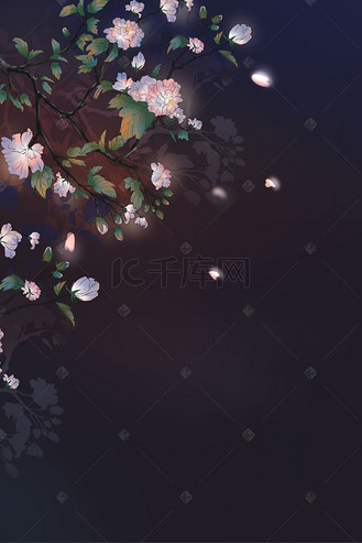 治愈系木槿花黑色背景唯美海报