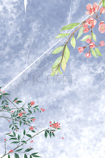 蓝色清新文艺插画花朵背景素材