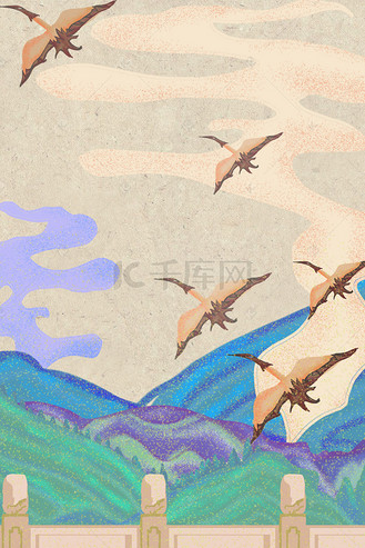 中国风仙鹤复古背景