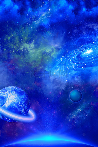 蓝色银河星系图片素材_蓝色大气宇宙银河