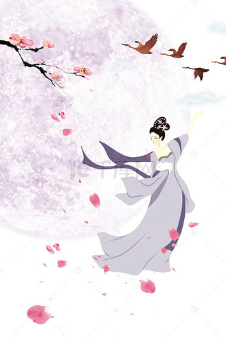 大方图背景图片素材_古风冷月锁仙子背景图