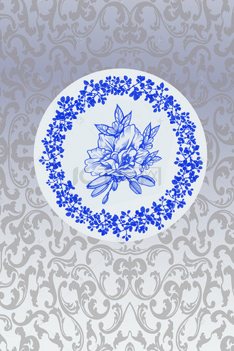 米色中国风质感青花瓷花纹瓷碟背景