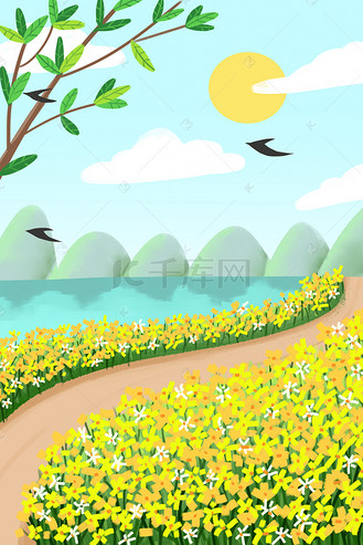 美丽的春季景色插画