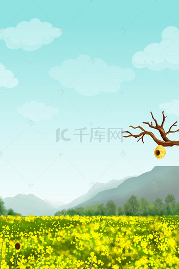 小清新醉美油菜花海报背景