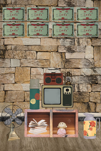 旧箱子电视机90年代墙壁书香世家背景图