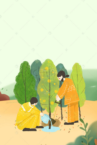 公益插画海报个人vip和企业vip免费下载免抠背景植树节保护环境女孩插