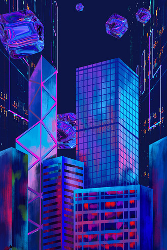 赛博朋克城市渐变科技背景