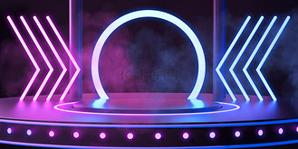 夜景涌泉3D素材模型_大促活动发光元素蓝紫色系朋克风格夜景展台