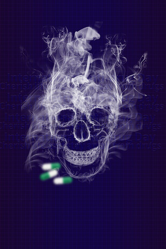 国际禁毒日烟雾骷髅头蓝色简约背景