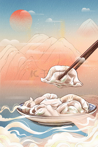 国潮风二十四节气之冬至背景图片