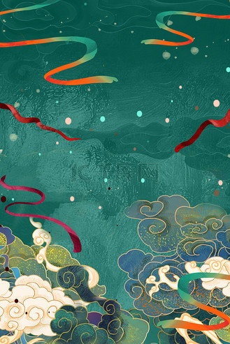 敦煌祥云壁画绿色背景