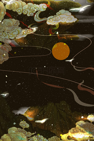 国潮敦煌飞天壁画插画背景