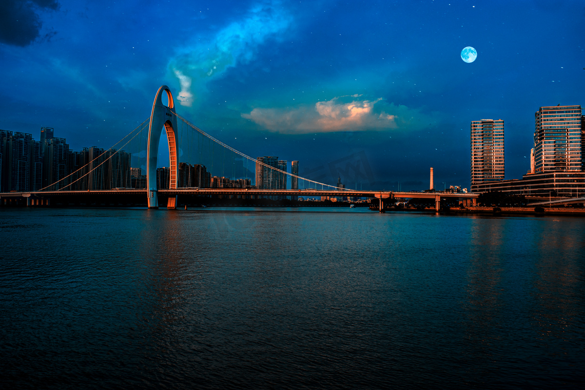广州珠江猎德大桥城市夜晚摄影图配图图片