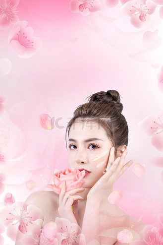 眼部整容背景图片素材_医美粉色花海整容背景