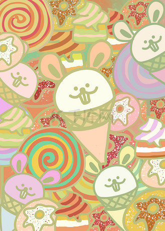 小吃雪糕卡通插画