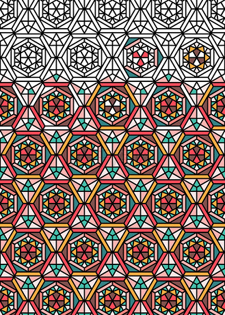 艳丽迷人红黄绿色几何半色调瓷砖背景