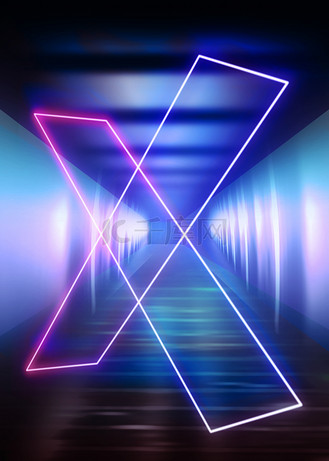 抽象几何霓虹光效重叠彩色线条