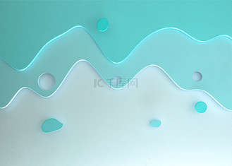 喷雾效果3D素材模型_光泽感的蓝色波浪剪纸效果背景