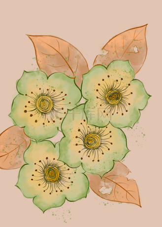 黄绿色渐变水彩晕染抽象花朵背景