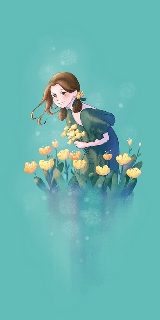 梦幻长裙捧花少女手机壁纸