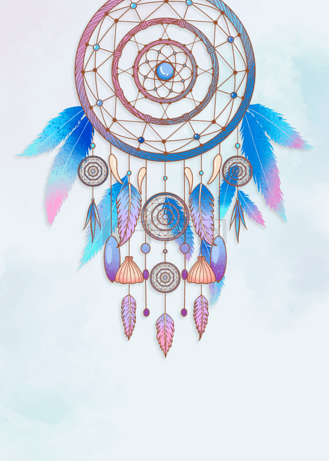 蓝色几何卡通水彩渐变底色的捕梦网