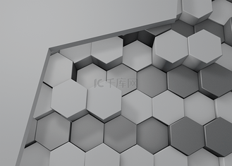 灰色立面背景3D素材模型_灰色立体3d六边形几何背景