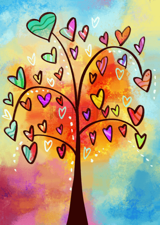 彩色爱心树状背景