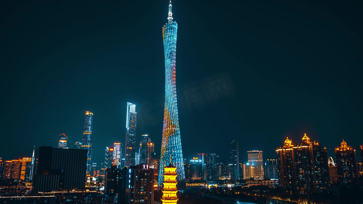 广州珠江新城广州塔灯光秀城市夜景图片