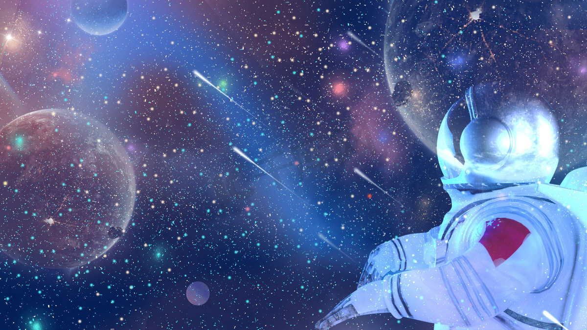 浪漫宇宙火箭宇航员太空人夜晚宇宙宇航员太空遨游摄影图配图图片