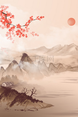 水墨山水远山中式唯美古风