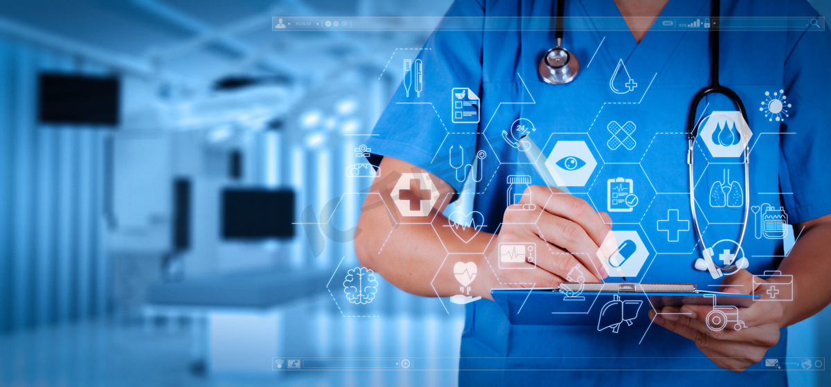 医疗保健和医疗服务概念与平线 Ar 接口成功智能医用手术室的医生图片