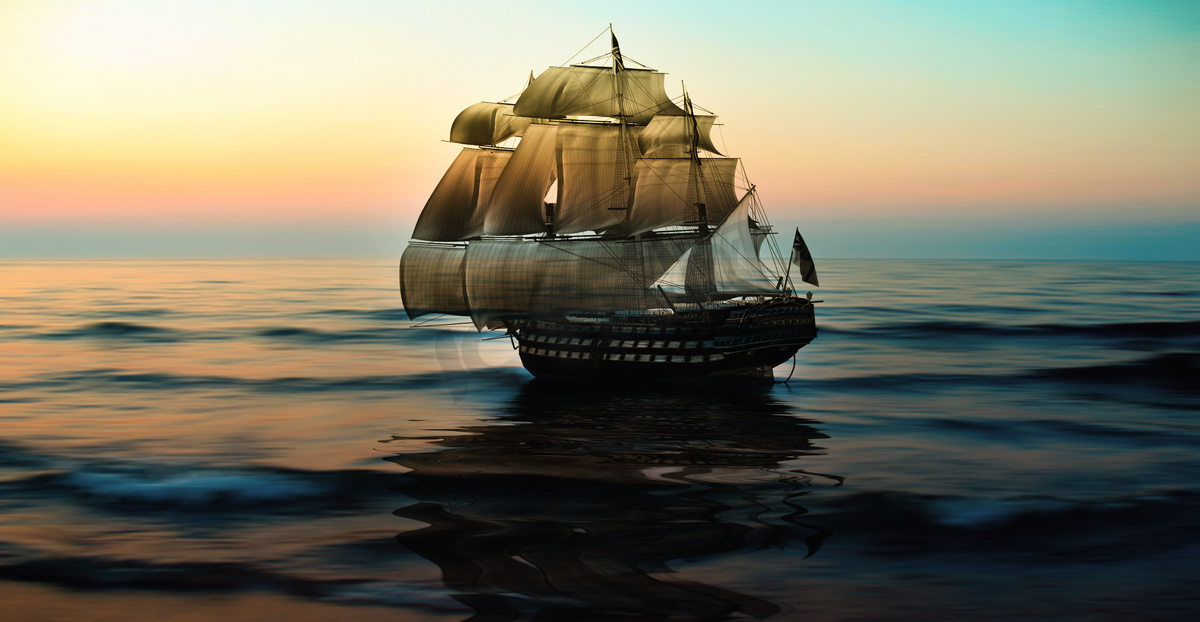 日出时的帆船图片