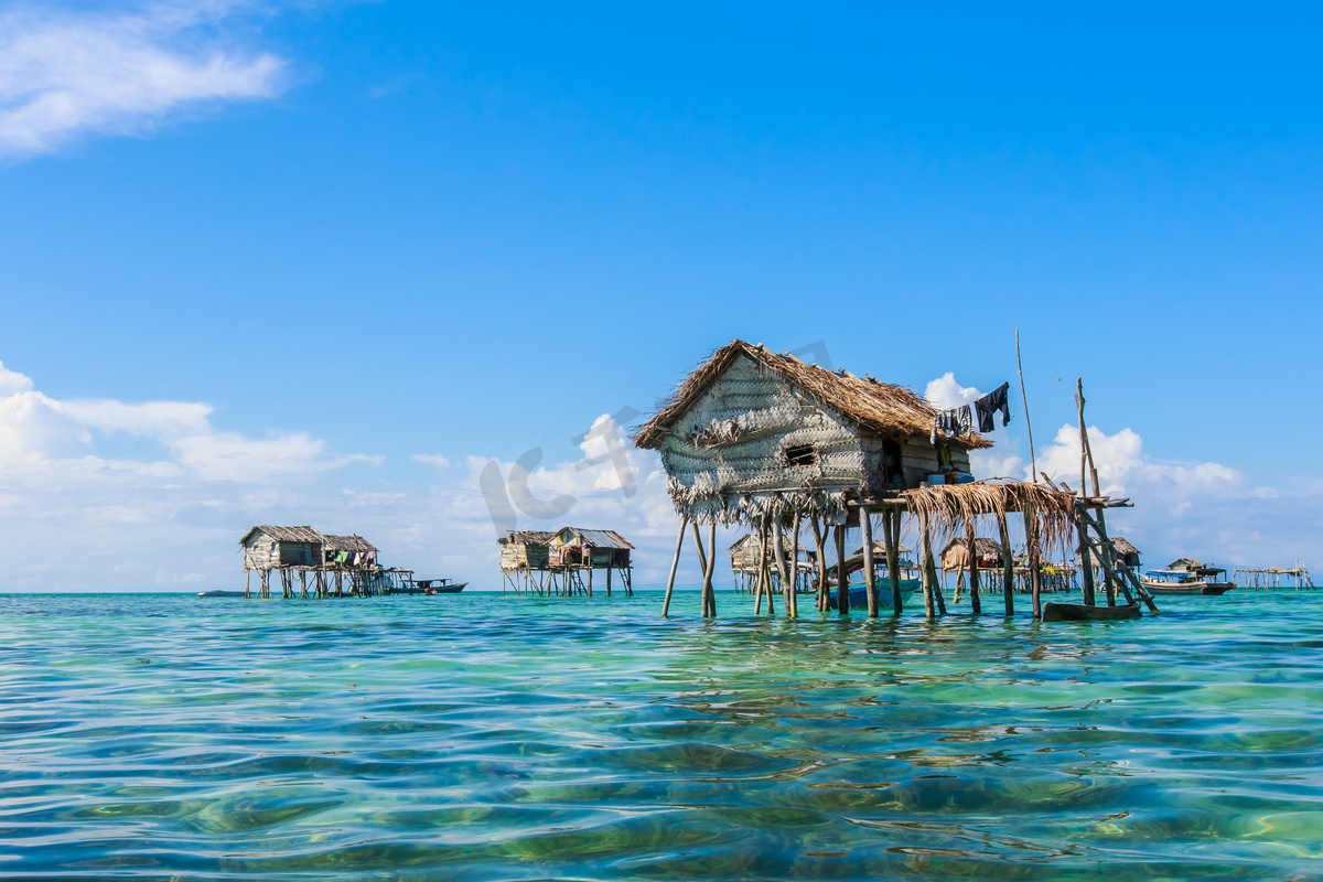 美丽的风景查看婆罗洲海吉普赛水村在 Bodgaya 岛, 仙本那沙巴, 马来西亚.图片