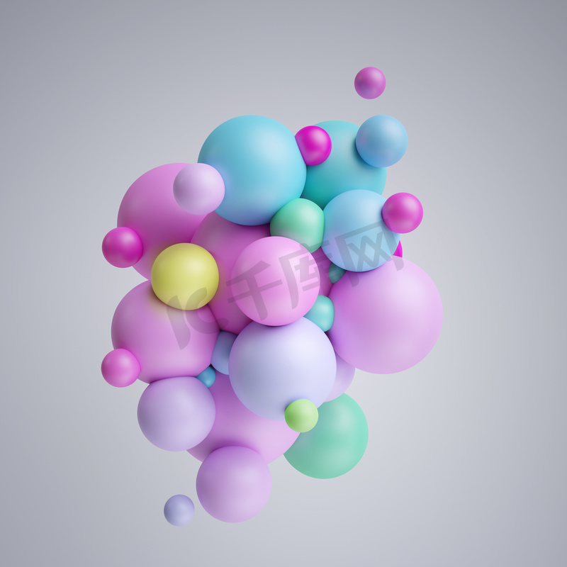 3d 渲染, 抽象几何背景, 彩色球, 五彩气球, 粉彩糖果颜色, 原始形状, 简约设计, 派对装饰, 塑料玩具, 孤立元素图片