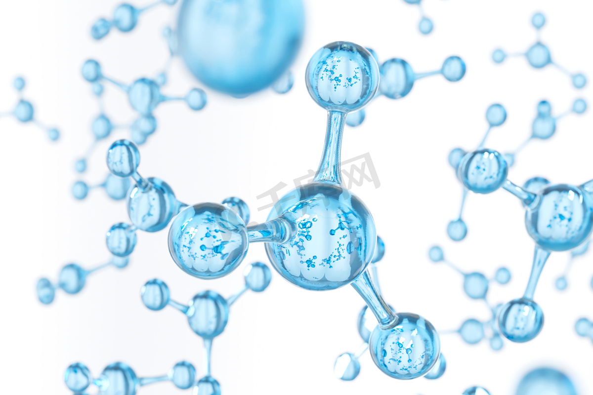 抽象分子设计清澈的蓝色水原子横幅或传单的抽象科学或医学3d渲染图片