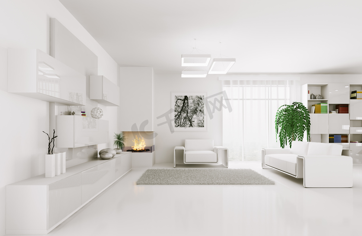 室内 3d 的白色客厅图片