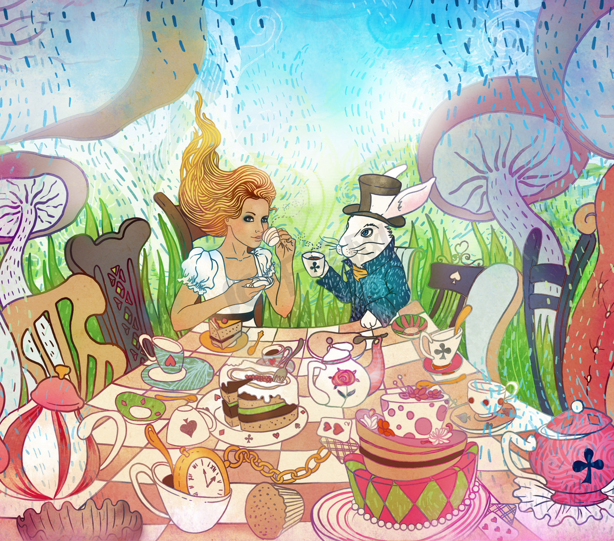 疯狂的茶会。爱丽丝梦游仙境 》 的插图。Gi图片