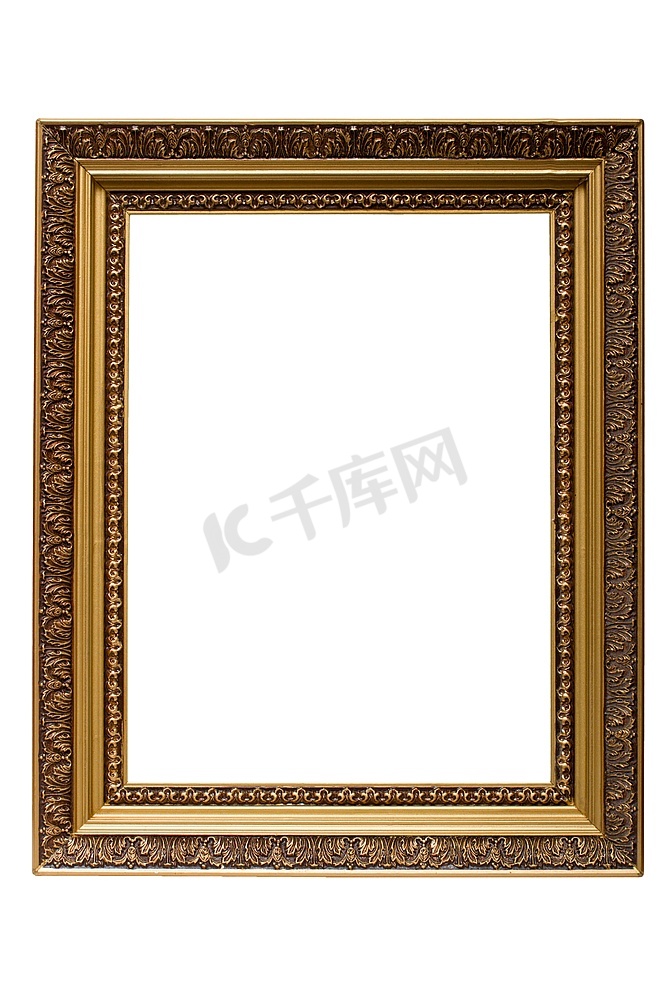白色背板隔开的空镀金木质相框图片